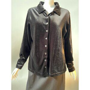 Gap Factory Store Womens Black Velour Button-Up Long Sleeve Shirt Size L